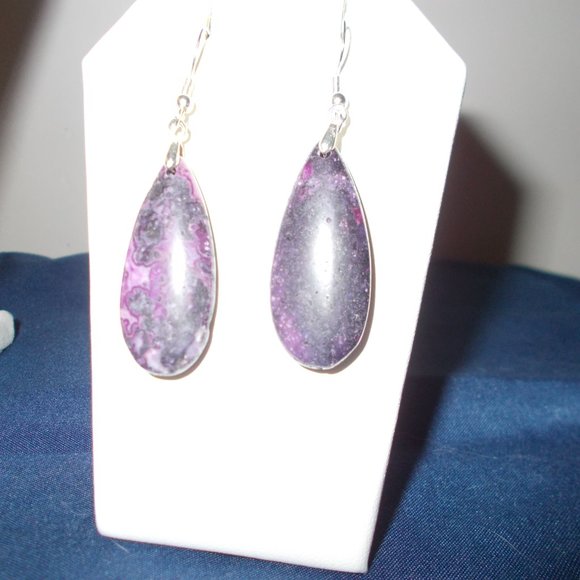 Hand Crafted 2 Pc Purple Crazy Lace Agate Set in Sterling Silver - Picture 3 of 3